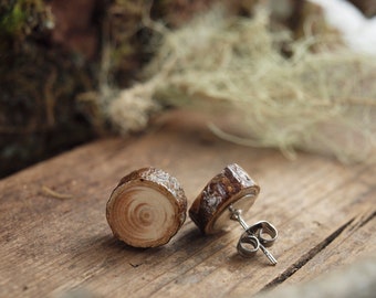 Fir Wood Stud Earrings/ Wood Post Earrings/ Minimalist Wood Earrings/ Live Edge Earrings/ Sustainable Earrings/ Unisex Studs/ Hypoallergenic