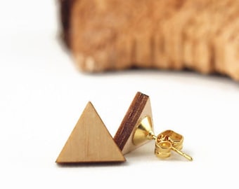 Triangle Wood Stud Earrings: Minimalist Baltic Birch, Hypoallergenic