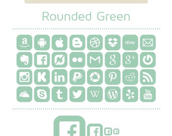 Green Social Media Icons - Set of 32 - 128 Icons in total