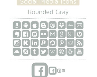 Gray Social Media Icons - Set of 32 - 128 Icons in total