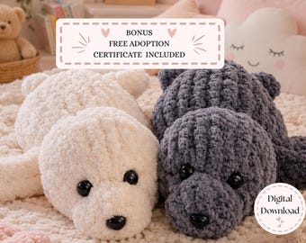 Breipatroon babyzeehondvinger: zelfstudie grof garen plushie (pdf-download)
