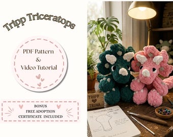 Breipatroon babytriceratops: zelfstudie grof garen plushie (pdf-download)