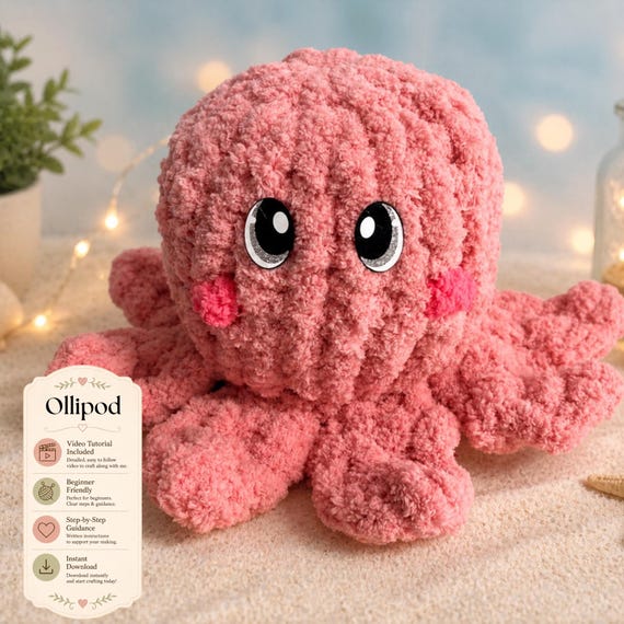 Finger Knit Octopus Plushie Pattern: Video Tutorial & PDF Included (Digital Download)