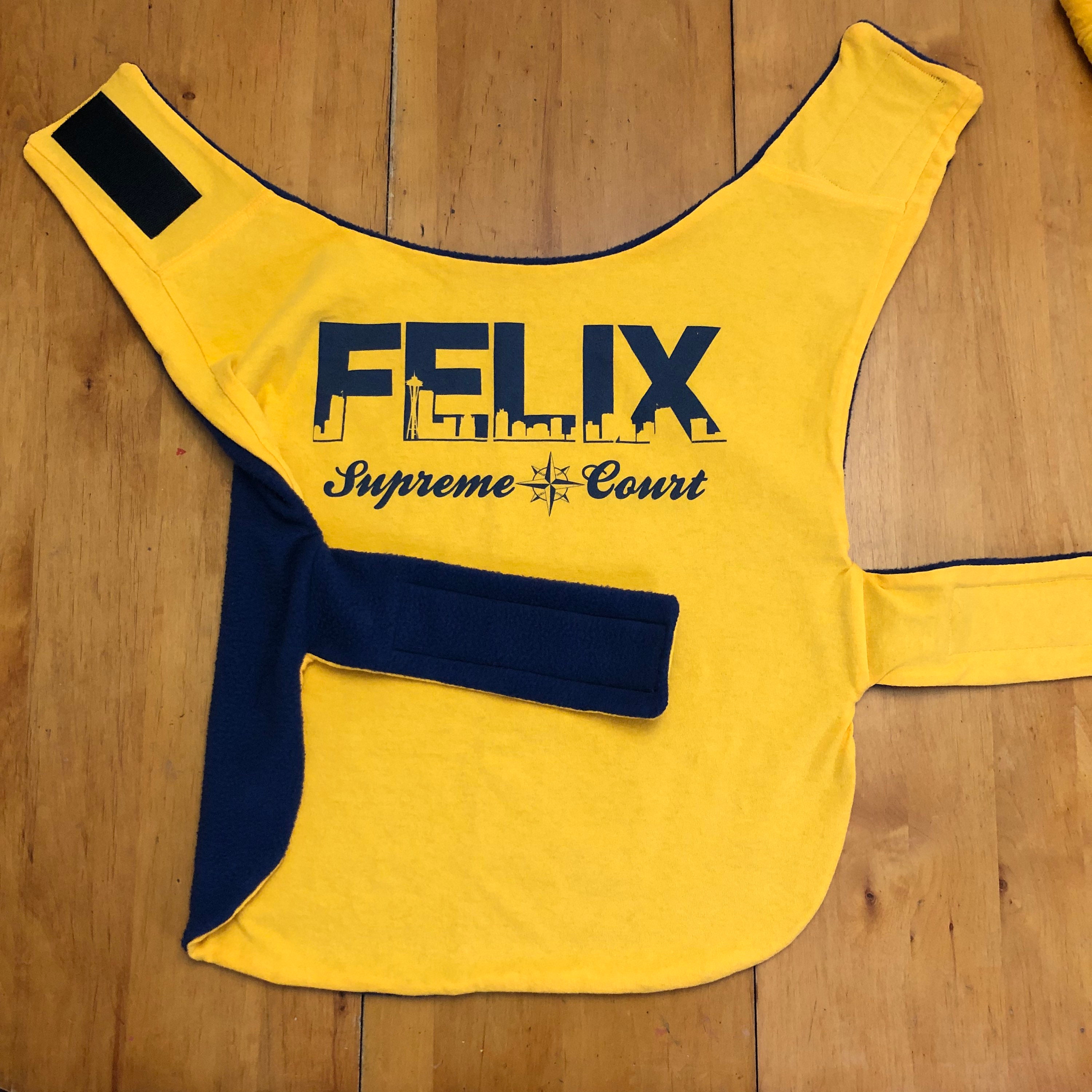 Felix Supreme Court Dog Coat! Upcycled Mariner’s Baseball Shirt | Large Dog  | Sizes Medium - X Large