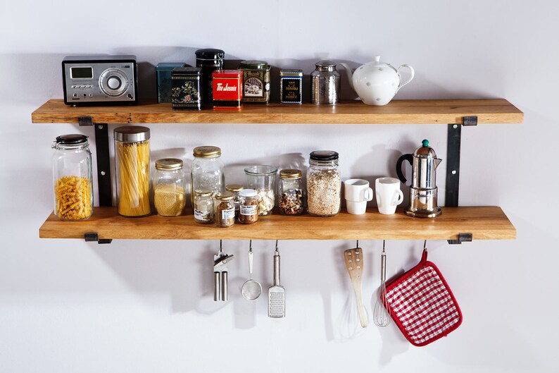 Kitchen shelf solid with space made of oak and steel Etsy