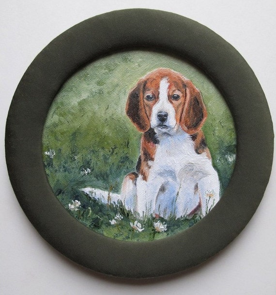 Beagle Dog Original Oil Painting Handmade D 6 Borderless Frame 7 5