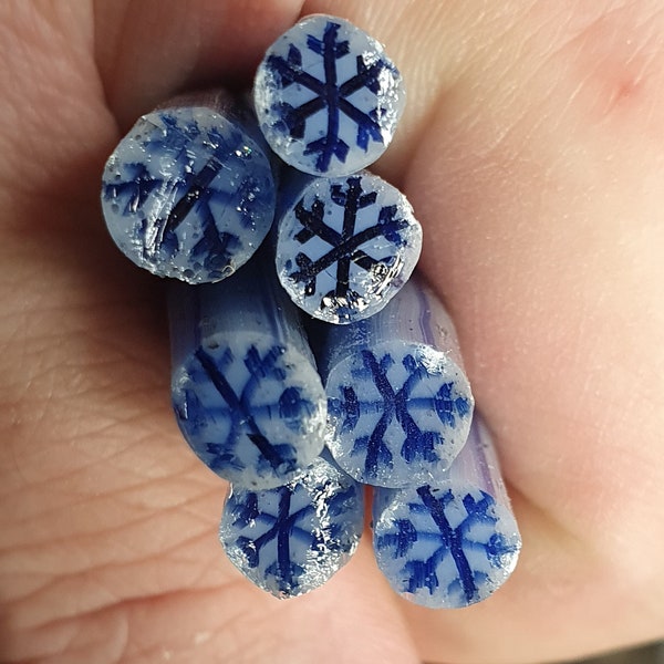 Murrine "Snowflakes", COE96; vitrigraph pulled; cane chunks; for fusing, lampwork, glass blowing