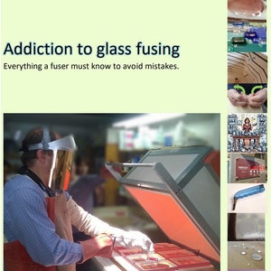 Könnte beinhalten: Eine Person mit Schutzbrille und Handschuhen arbeitet mit einem Glasfusionsofen. Der Ofen ist geöffnet und die Person legt eine Schale mit Glas hinein. Das Bild ist mit dem Text "Sucht nach Glasfusion. Alles, was ein Fuser wissen muss, um Fehler zu vermeiden." versehen.