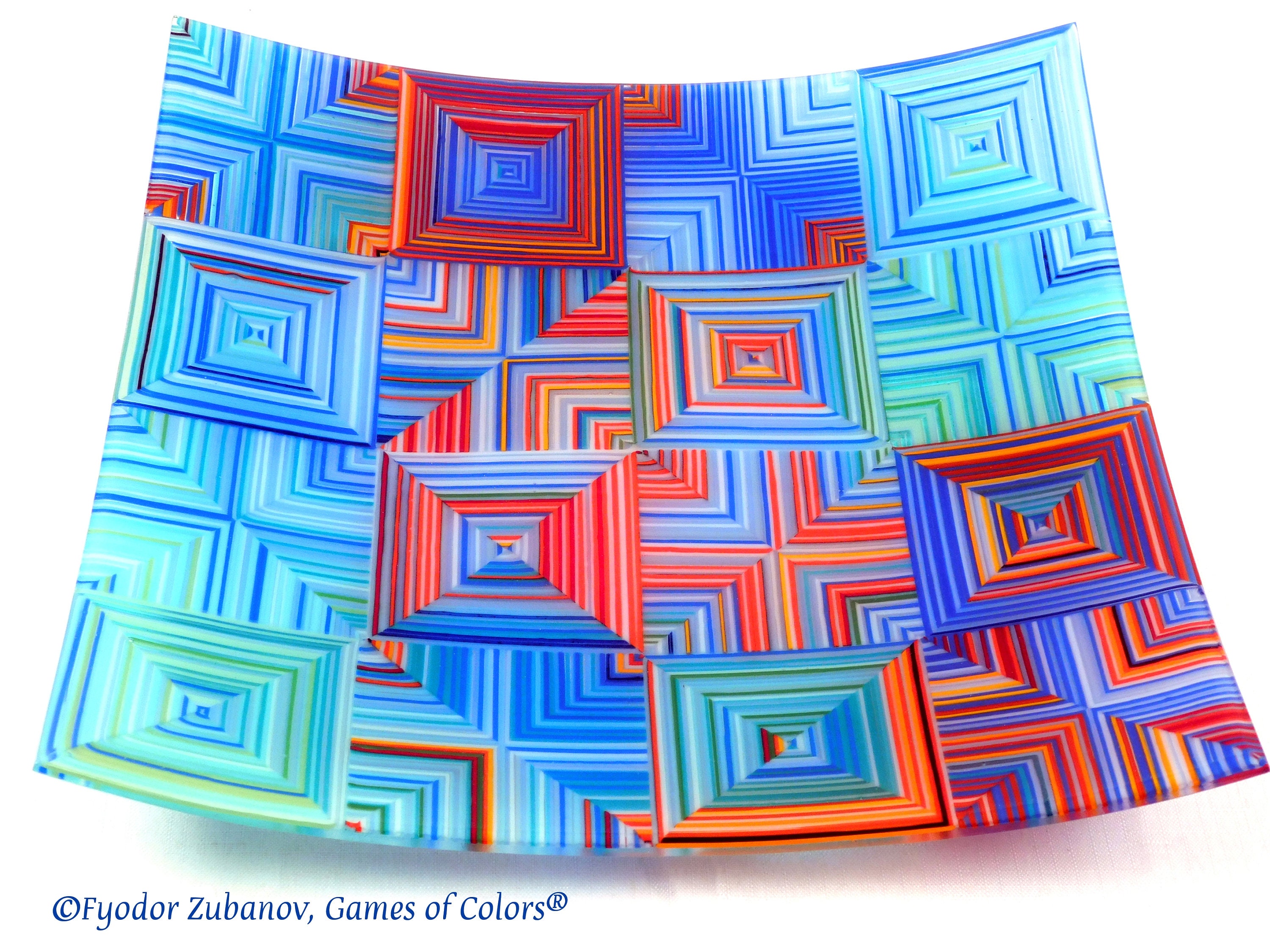 A decorative fused glass plate "A Square "; Original technique