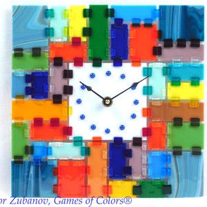 Fused Glass 10 x 10 Wanduhr Rechteck Fantasy - Sommertag; quadratische Uhr; Kunst Glas; Wandakzent; Geburtstagsgeschenk; dekorative Uhr