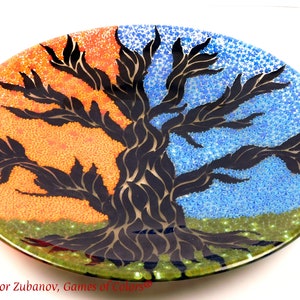 Large Fused glass decorative Platter &quot;The Tree of Life&quot;; decorative tray; centerpiece; glass plate; round plate; murrine;