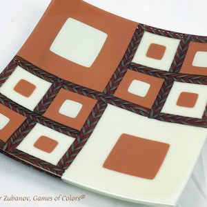 A fused glass square plate Braided Shards ; art glass; decorative plate; centerpiece, beige plate