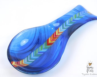 Cinta Azure Prizm – Reposacucharas de vidrio fusionado, arte de cocina azul transparente