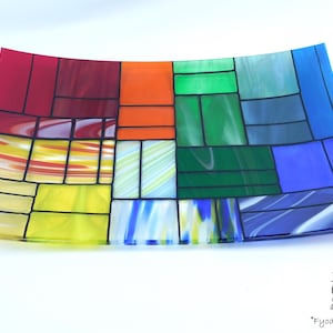 Fused Glass Platter: Rectangular Colorful Centerpiece, Made in USA (11.5 x 16 inches)