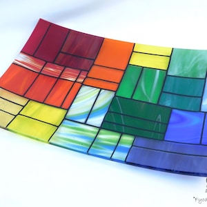 Platte aus geschmolzenem Glas: Rechteckig, bunt, Herzstück, hergestellt in den USA (30 x 40 cm)