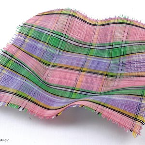 Decorative fused glass bowl &quot;Tartan basket - Pink and green&quot;; square bowl; art glass bowl; threaded edges; holiday gift; centerpiece