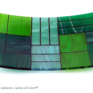 A rectangular fused glass plate &quot;A Gentle color mix - Greens&quot;; Decorative Plate; centerpiece; art glass; green plate; glance surface