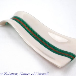 A hand-crafted glass decorative spoon rest &quot;Grean stream&quot;; fused glass; kitchen accent