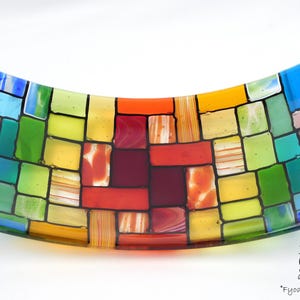 Fused Glass Plate "Rainbow Rocky Road"; Bowl for fruits; Rectangular Centerpiece Bowl, Handmade