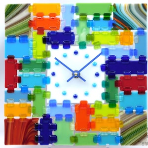 Horloge murale rectangulaire Fantasy - Jour d'été ; horloge carrée ; verre artistique; décoration murale ; horloge décorative