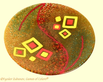 Fused Glass Platter: Amber Mill Murrine Centerpiece (15.5")