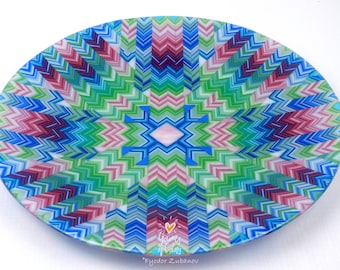 Fused Glass Platter: Pink Burst Chevron Decorative Tray