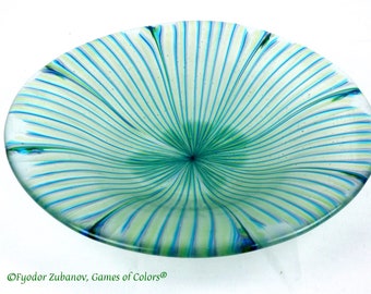 A decorative fused glass plate "A Gentle color mix" Games of Colors Blue 