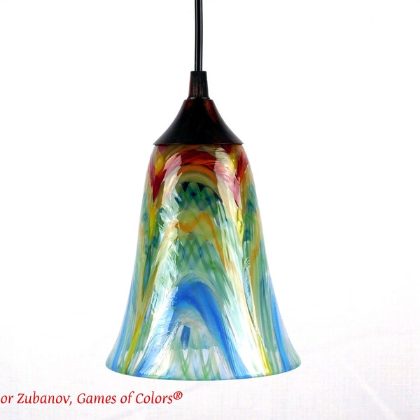 A decorative pendant light "A Dance" | fused glass | art glass | room decoration | original design | black cord