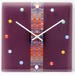 A decorative fused glass clock "Sweet candy with Cranberry juice"; Square clock; quartz clock; battery powered; art glass; Violet;