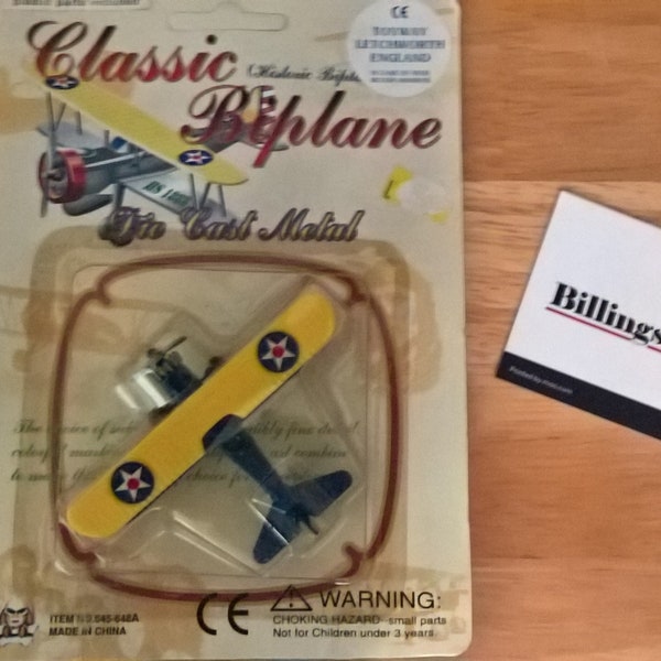 Classic Biplane Die Cast Metal (with plastic parts) Historic Biplane Boxed Excellent Condition Circa 1993, Vintage Plane