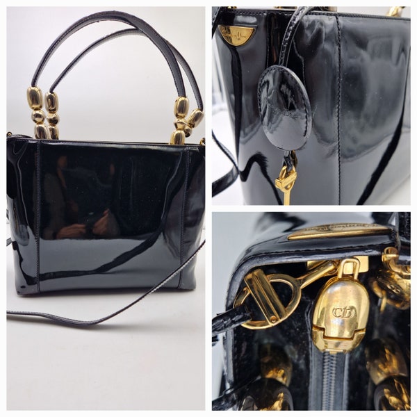 Superbe Sac Christian Dior   en cuir verni noir