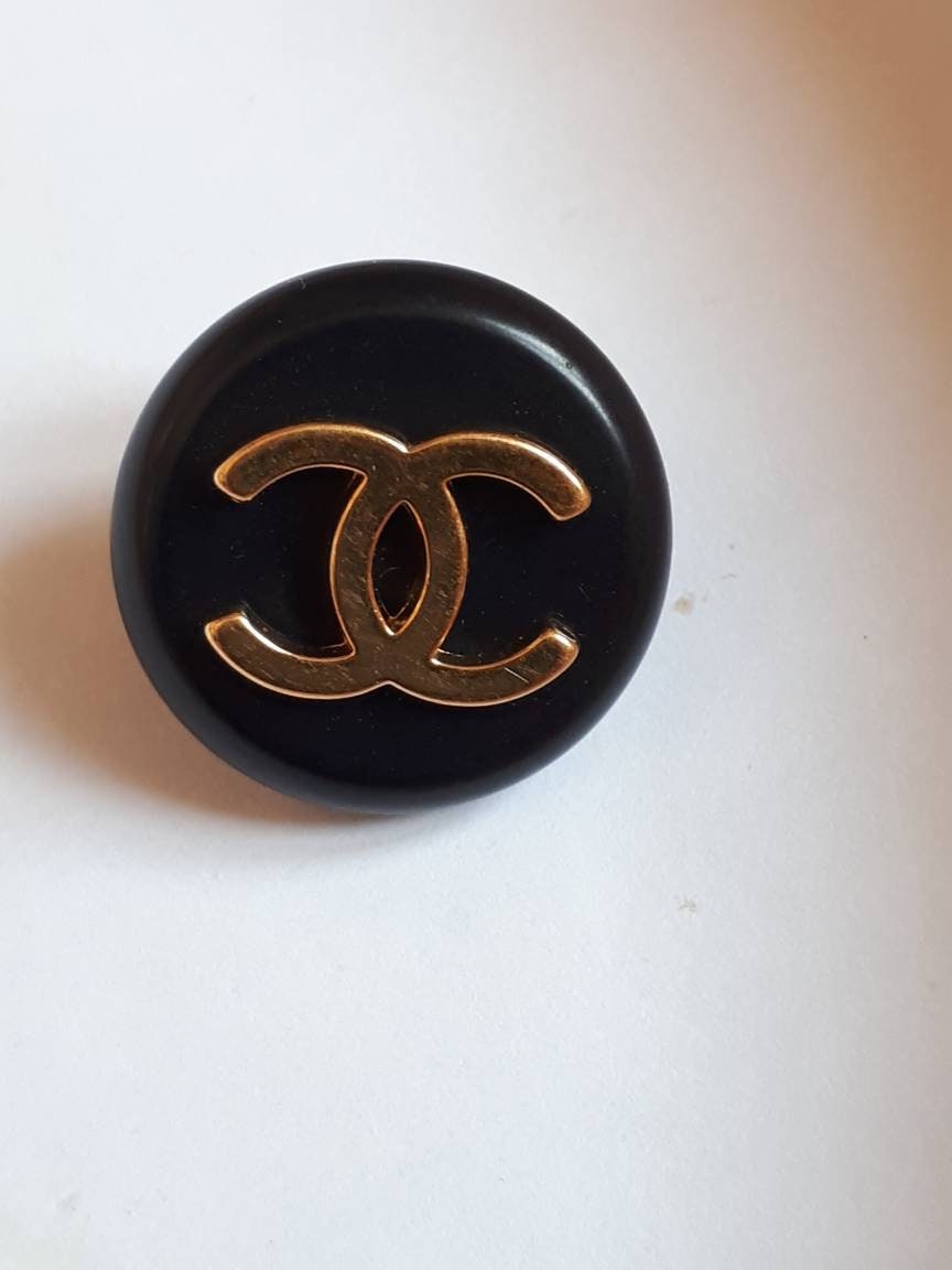 Vintage CHANEL Buttons, Authentic Rare, Black Gold Metal, CC Logo