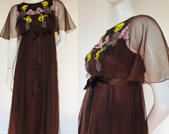 Rare Jean Varon beaded 1960s 1970s bohemian dress Uk size 8