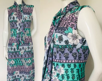 Pastel print 1960s 1970s dress uk size 14