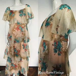 1960s 1970s floaty printed dress Uk size 10