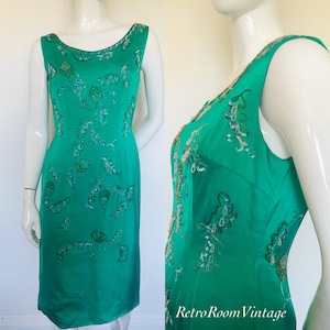 1950s 1960s green beaded cocktail dress uk size 10