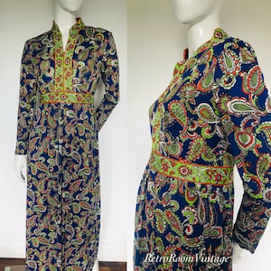 Funky 1960s 1970s print dress Uk size 10 12