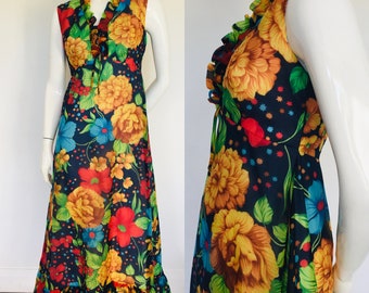 1960s big flower print dress Uk size 8