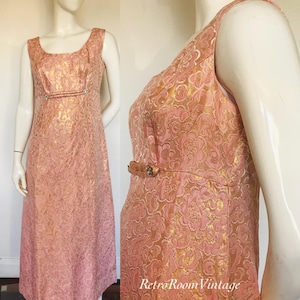 1950s 1960s pink & gold brocade dress Uk size 10