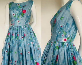 Printed cotton 1950s dress Uk size 6