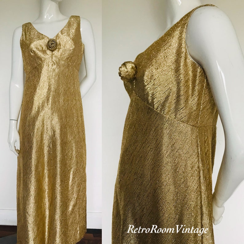 Gold 1950s 1960s sparkling evening dress Uk size 10 12 image 1