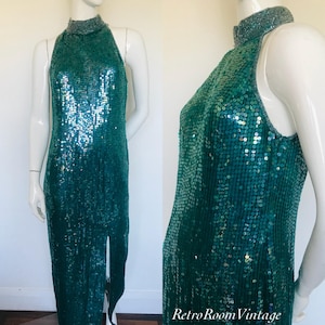 Green 1980s 1990s sequin dress Uk size 12 14