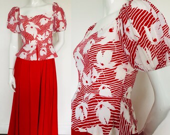 1940s 1980s bold tropical print dress uk size 8