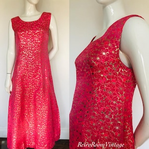 1950s 1960s pink & gold brocade dress Uk size 10