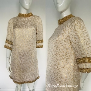 1960s beaded gold  cocktail dress Uk size 8 10