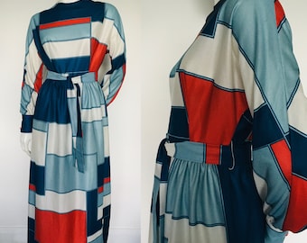 Colour block 1960s print dress Uk size 8