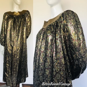 Bellville Sassoon Vintage Lame Dress: Gold Leather Trim, UK Size 8-10