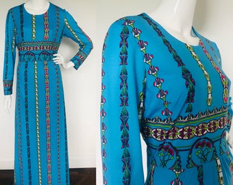 1970s FACE print art nouveau angel sleeve dress small new spring