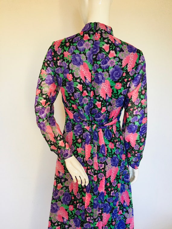 1960s 1970s wild flower print dress Uk size 14 - image 9