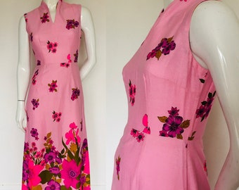1960s 1970s tropical print dress Uk size 8